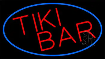 Tiki Bar With Blue Border Neon Sign