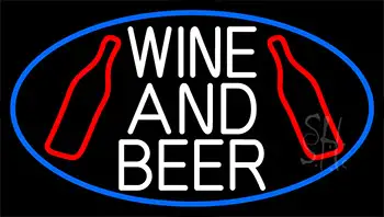White Wine And Beer Bottle With Blue Border Neon Sign