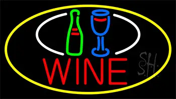Wine Bottle Glass With Yellow Border Neon Sign