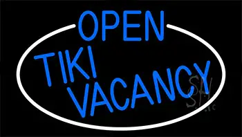 Blue Open Tiki Vacancy With White Border Neon Sign