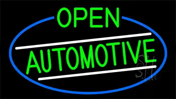 Green Open Automotive With Blue Border Neon Sign