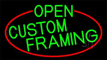 Green Open Custom Framing With Red Border Neon Sign