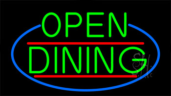 Green Open Dining With Blue Border Neon Sign