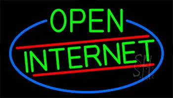 Green Open Internet With Blue Border Neon Sign