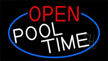 Open Pool Time With Blue Border Neon Sign