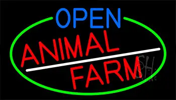 Open Animal Farm With Green Border Neon Sign