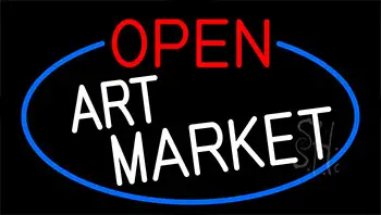Open Art Market With Blue Border Neon Sign