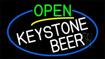 Open Keystone Beer With Blue Border Neon Sign