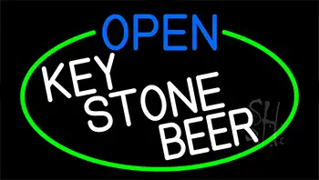 Open Key Stone Beer With Green Border Neon Sign