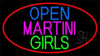 Open Martini Girl With Red Border Neon Sign