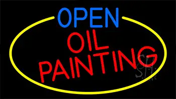 Open Oil Painting With Yellow Border Neon Sign