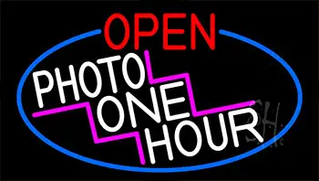 Open Photo One Hour With Red Border Neon Sign
