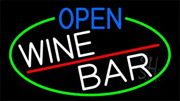 Open Wine Bar With Green Border Neon Sign