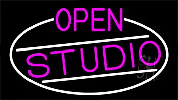 Pink Open Studio With White Border Neon Sign