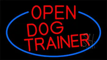 Red Open Dog Trainer With Blue Border Neon Sign