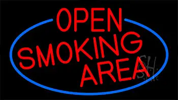 Red Open Smoking Area With Blue Border Neon Sign