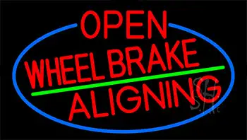Red Open Wheel Brake Aligning With Blue Border Neon Sign