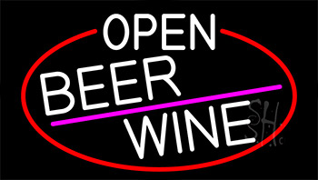 White Open Beer Wine With Red Border Neon Sign
