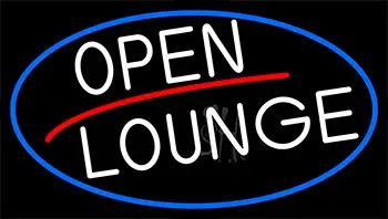White Open Lounge With Blue Border Neon Sign