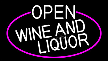 White Open Wine And Liquor With Pink Border Neon Sign