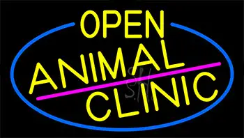 Yellow Animal Clinic With Blue Border Neon Sign