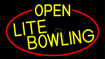 Yellow Open Lite Bowling With Red Border Neon Sign