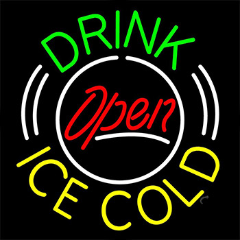 Green Drink Yellow Ice Cold Open Neon Sign