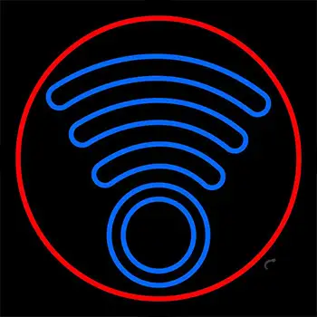 Blue Colored Wifi Logo Red Circle Border Neon Sign
