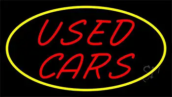 Red Used Cars Yellow Border Neon Sign