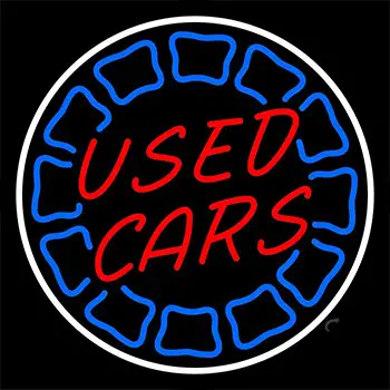 Red Used Cars White Border Neon Sign