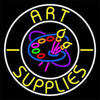 Art Supplies With White Circle Neon Sign