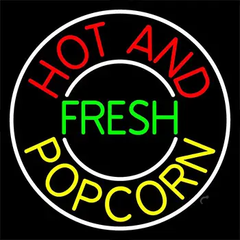 Hot And Fresh Popcorn With Border Neon Sign