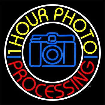 Yellow One Hour Photo Processing Neon Sign