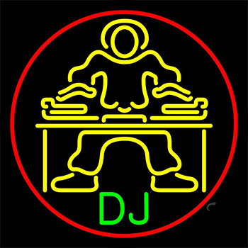 Dj Disc Jockey Music With Red Border Neon Sign