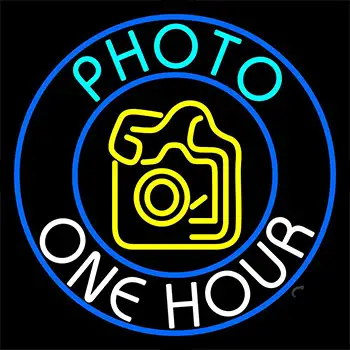 Turquoise Photo One Hour With Camera Neon Sign
