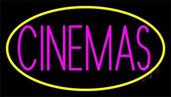 Pink Cinemas With Yellow Border Neon Sign