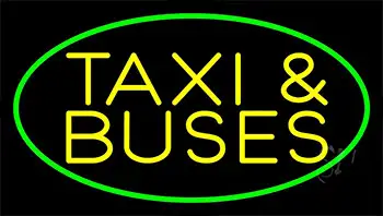 Yellow Taxi And Buses With Border Neon Sign