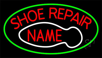 Custom Shoe Repair Logo With Green Border Neon Sign