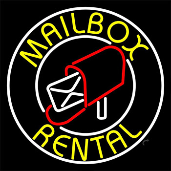 Yellow Mailbox Rental Block White Circle Neon Sign