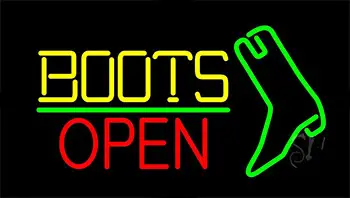 Yellow Boots Open With Logo Neon Sign