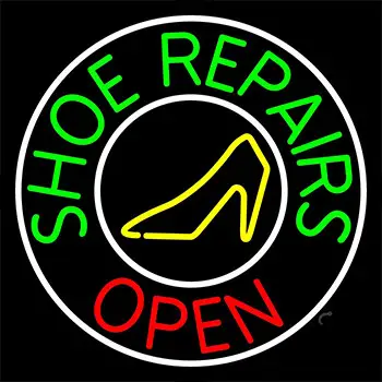 Green Shoe Repairs Open Neon Sign