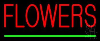 Red Flowers Green Line Neon Sign