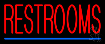 Restrooms With Blue Line Neon Sign