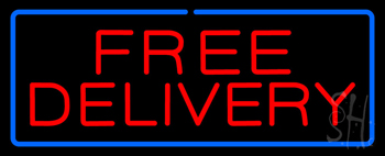 Free Delivery With Blue Border Neon Sign