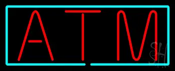 Red Atm With Light Blue Border Neon Sign