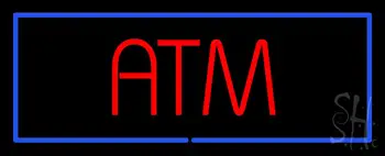 Red Atm Blue Border Neon Sign