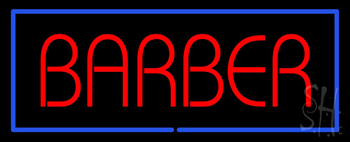 Red Barber With Blue Border Neon Sign