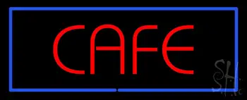Red Cafe With Blue Border Neon Sign