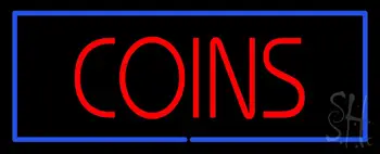 Red Coins Blue Border Neon Sign