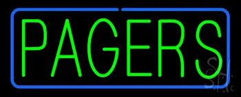Green Pagers Blue Border Neon Sign